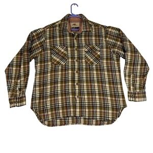 Vtg Camel Flannel Shirt Mens L Plaid 100% Acrylic Long Sleeve Button‎ Up
